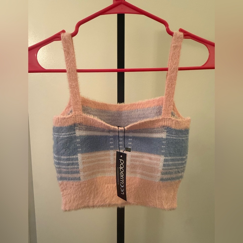 Papermoon Peach and Blue Fuzzy Sweater Crop Top 🔥 - Picture 3 of 7